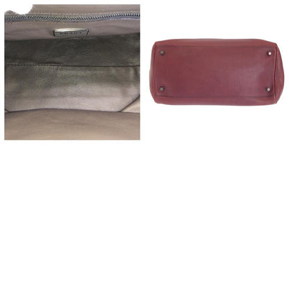 Prada Wine Red Bordeaux Silver Hardware Leather Handbag Mini Boston Women 505763