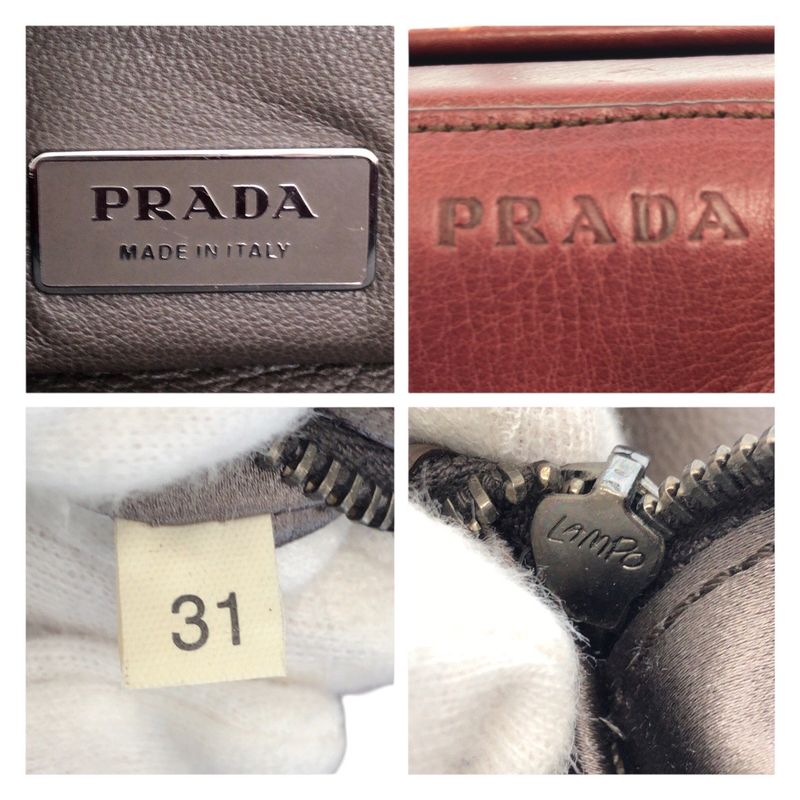 Prada Wine Red Bordeaux Silver Hardware Leather Handbag Mini Boston Women 505763