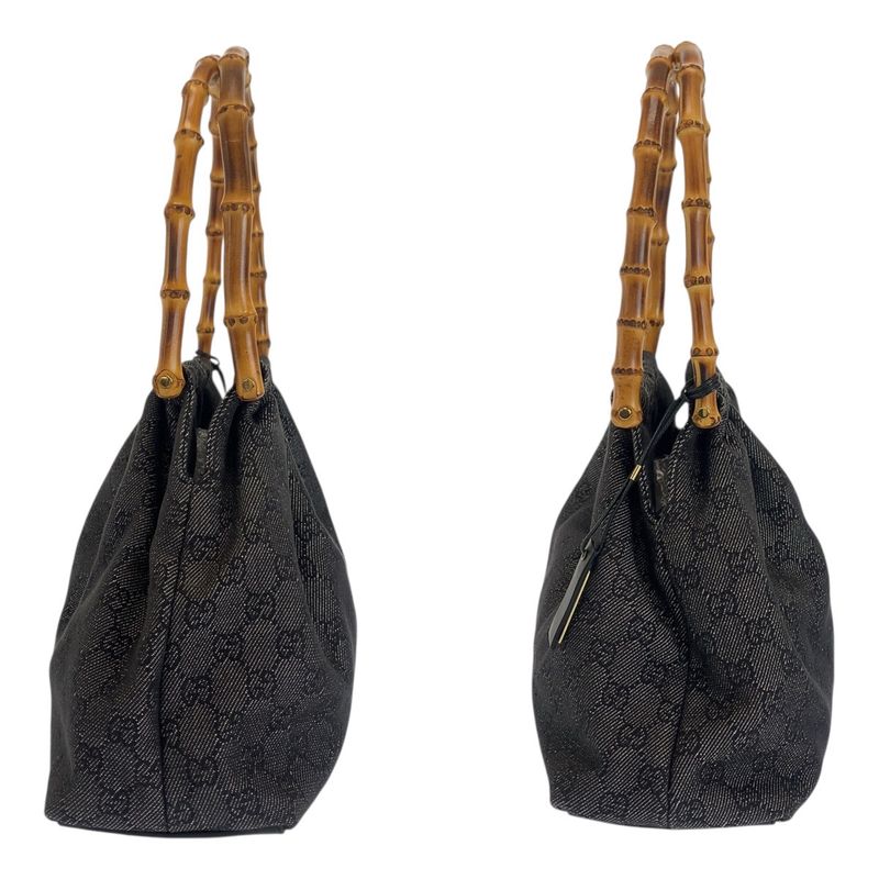 Gucci Bamboo Black Gold Hardware GG Canvas 92708 Handbag Shoulder Bag Women