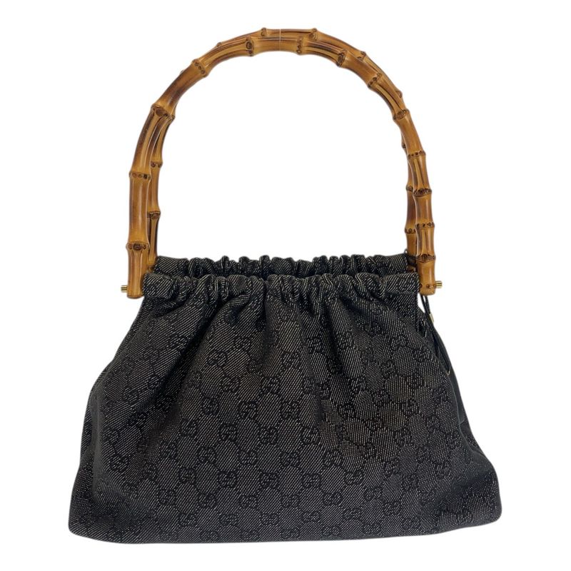 Gucci Bamboo Black Gold Hardware GG Canvas 92708 Handbag Shoulder Bag Women