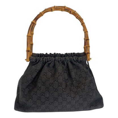 Gucci Bamboo Black Gold Hardware GG Canvas 92708 Handbag Shoulder Bag Women