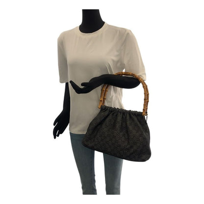 Gucci Bamboo Black Gold Hardware GG Canvas 92708 Handbag Shoulder Bag Women