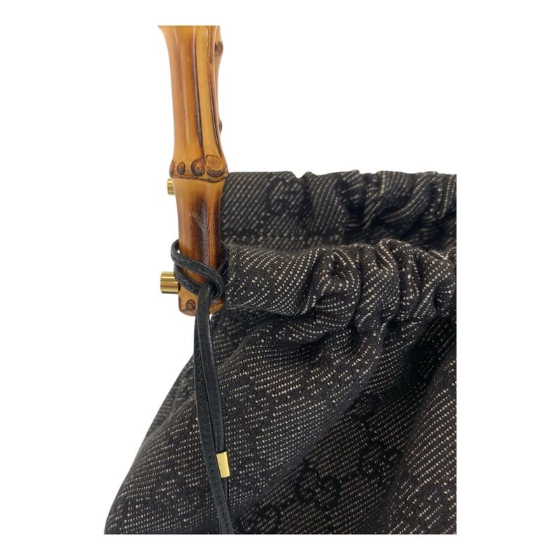 Gucci Bamboo Black Gold Hardware GG Canvas 92708 Handbag Shoulder Bag Women