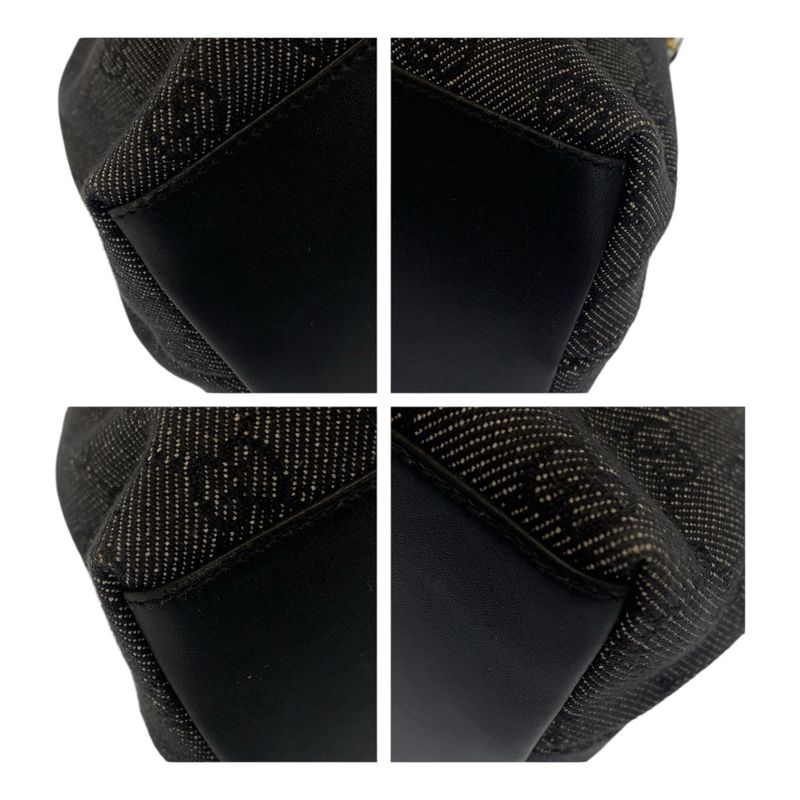 Gucci Bamboo Black Gold Hardware GG Canvas 92708 Handbag Shoulder Bag Women