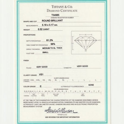 Tiffany & Co Solitaire 052ct Diamond Ring E-vs1 Pt950