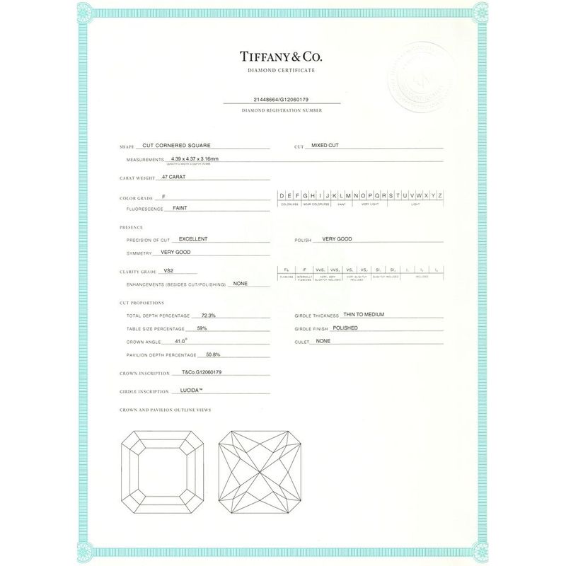 Tiffany & Co Lucida 047ct F-vs2-ex Diamond Ring Pt950