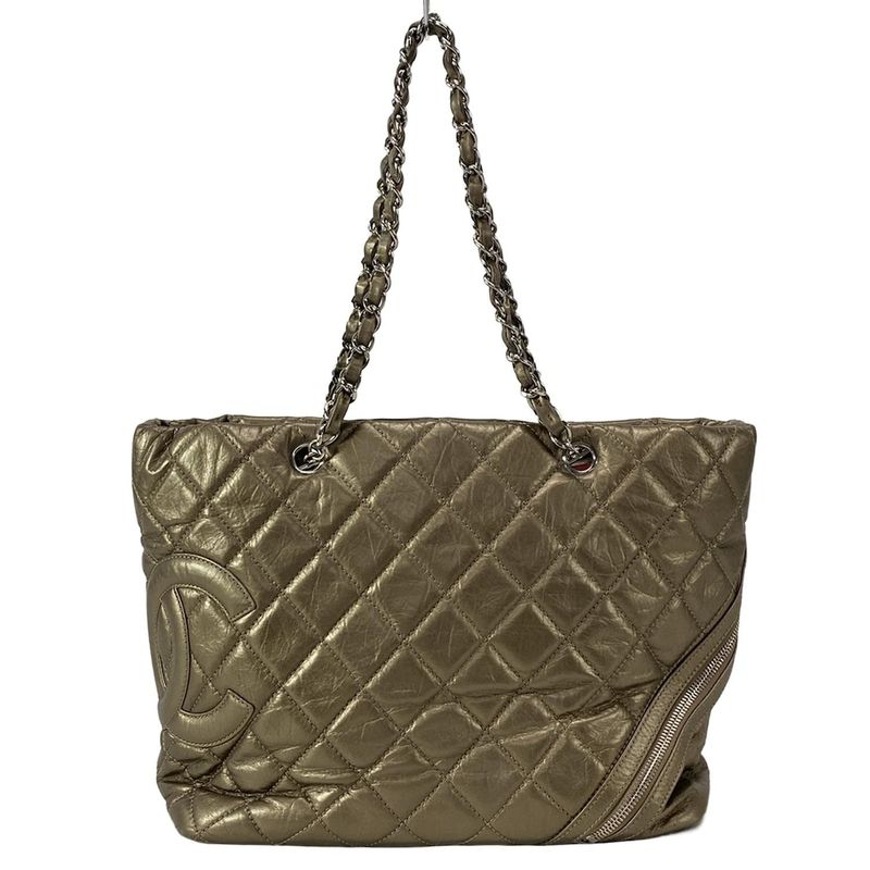 Chanel Shoulder Bag Cambon Line Bronze Chain Shoulder/silver Hardware Leather