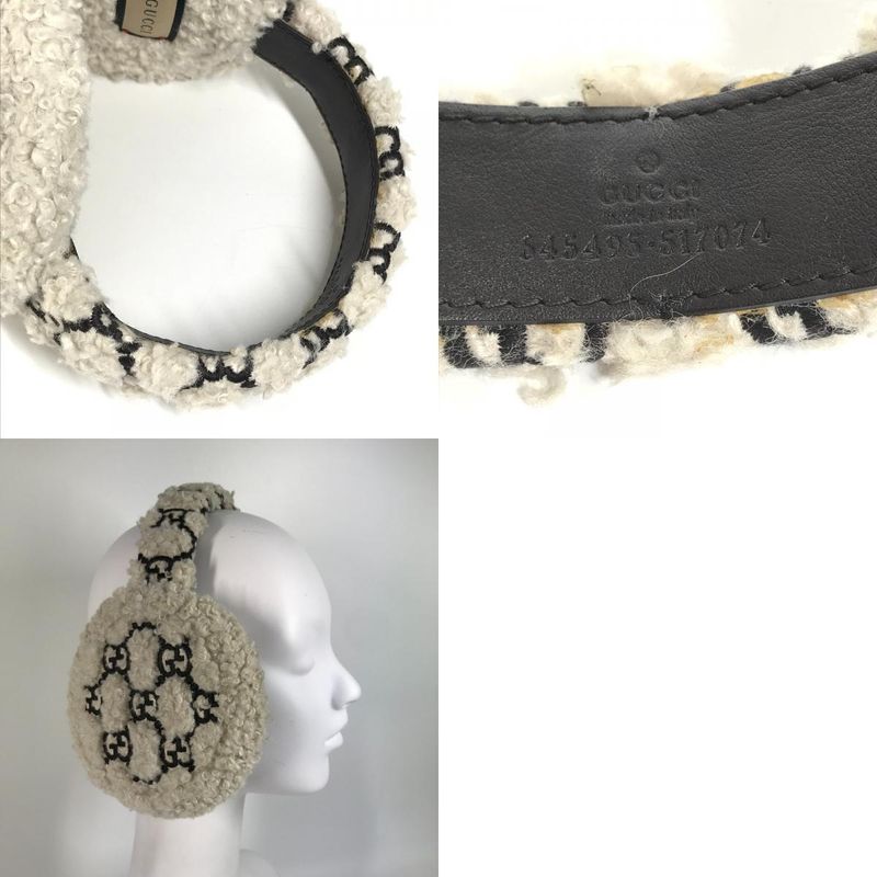 Gucci Earmuffs GG Fur 645495 Polyester Ivory