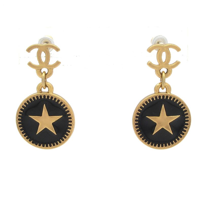 Chanel Earrings - Black And Gold Coco Mark / Star