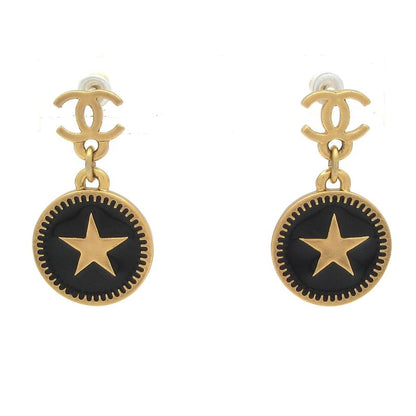 Chanel Earrings - Black And Gold Coco Mark / Star