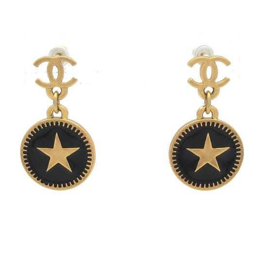 Chanel Earrings - Black And Gold Coco Mark / Star