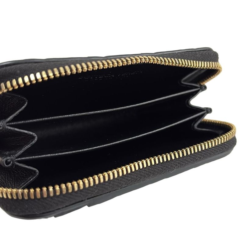 Bottega Veneta Coin Case Intrecciato Black Round Zipper Leather
