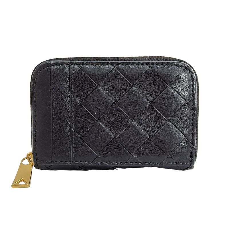 Bottega Veneta Coin Case Intrecciato Black Round Zipper Leather