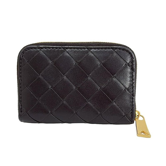 Bottega Veneta Coin Case Intrecciato Black Round Zipper Leather