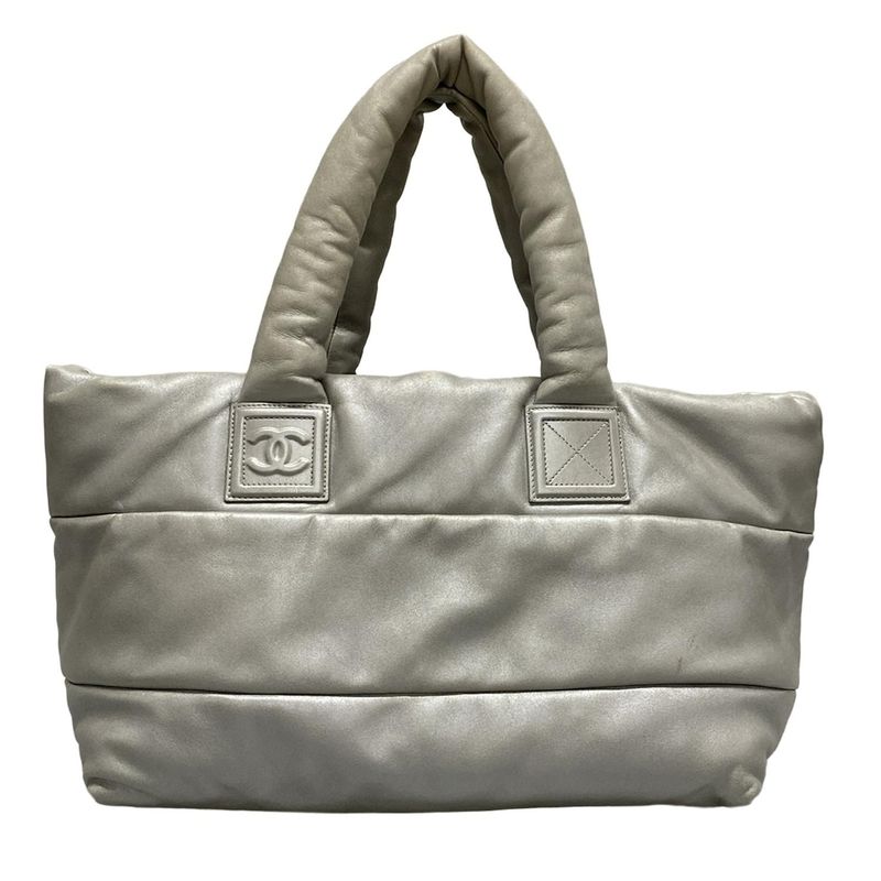 Chanel Coco Cocoon MM Silver Leather Tote Bag
