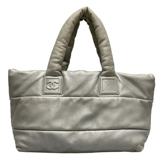 Chanel Coco Cocoon MM Silver Leather Tote Bag