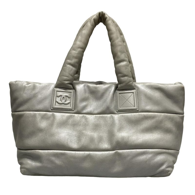 Chanel Coco Cocoon MM Silver Leather Tote Bag