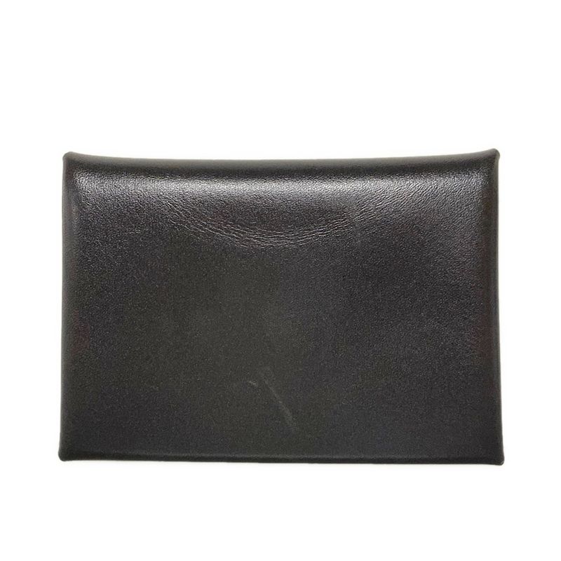 Hermes Card Case Calvi Duo Dark Bronze Silver Hardware