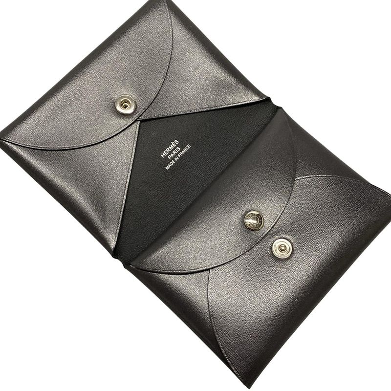 Hermes Card Case Calvi Duo Dark Bronze Silver Hardware