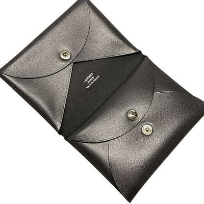 Hermes Card Case Calvi Duo Dark Bronze Silver Hardware