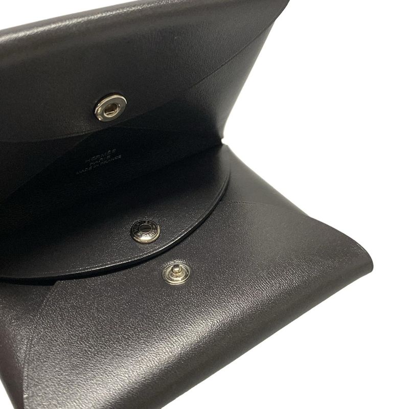 Hermes Card Case Calvi Duo Dark Bronze Silver Hardware