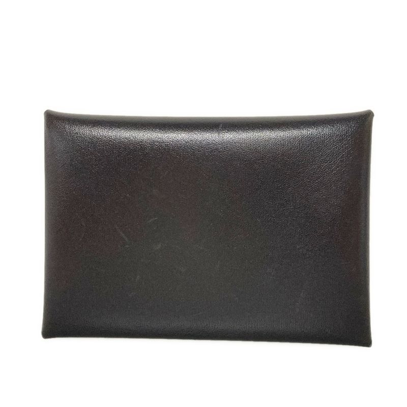 Hermes Card Case Calvi Duo Dark Bronze Silver Hardware