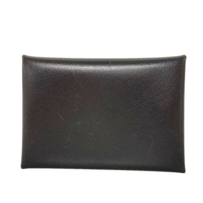 Hermes Card Case Calvi Duo Dark Bronze Silver Hardware