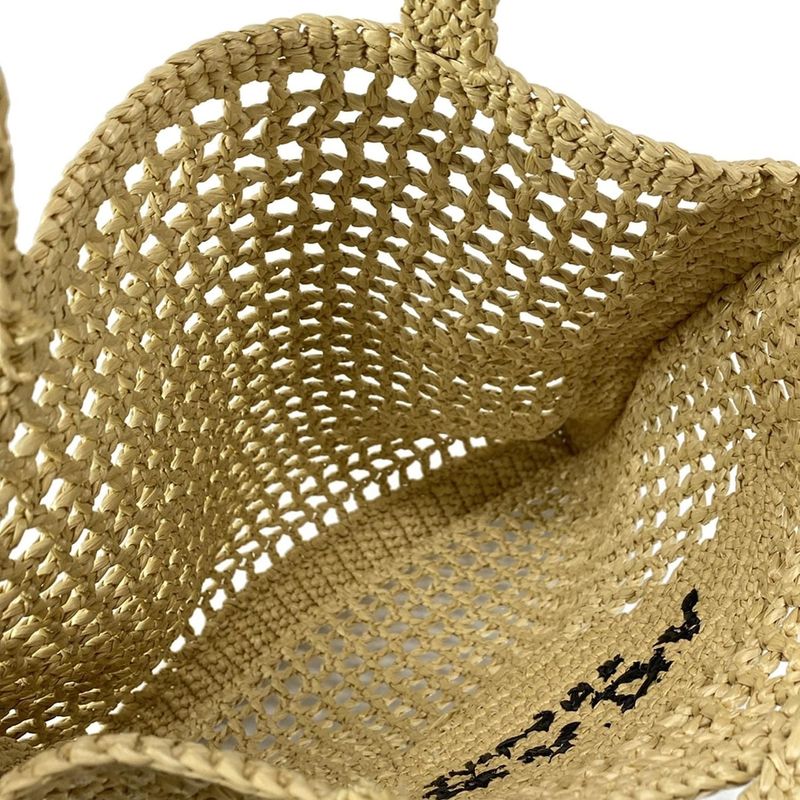 Prada Crochet Tote Bag 1bg393 Natural (beige) Raffia Style / Leta Ring Logo