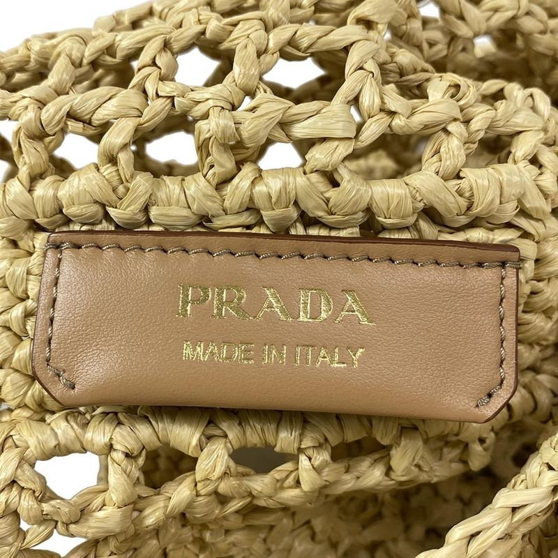 Prada Crochet Tote Bag 1bg393 Natural (beige) Raffia Style / Leta Ring Logo