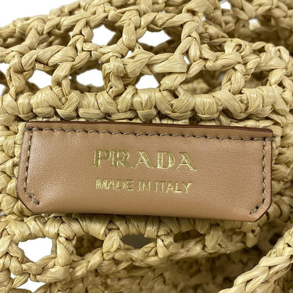 Prada Crochet Tote Bag 1bg393 Natural (beige) Raffia Style / Leta Ring Logo