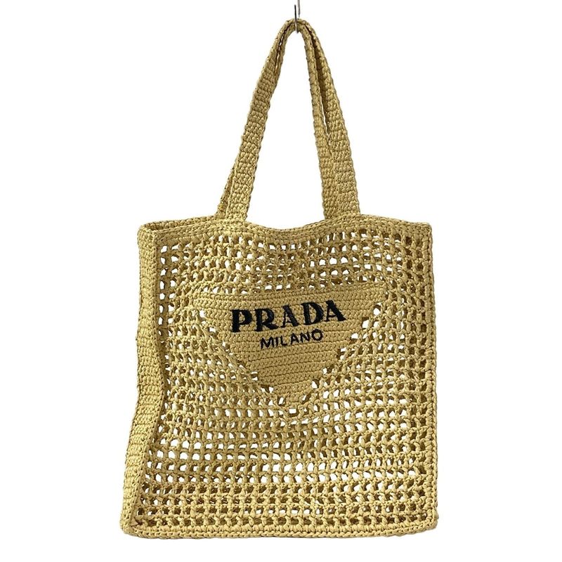 Prada Crochet Tote Bag 1bg393 Natural (beige) Raffia Style / Leta Ring Logo