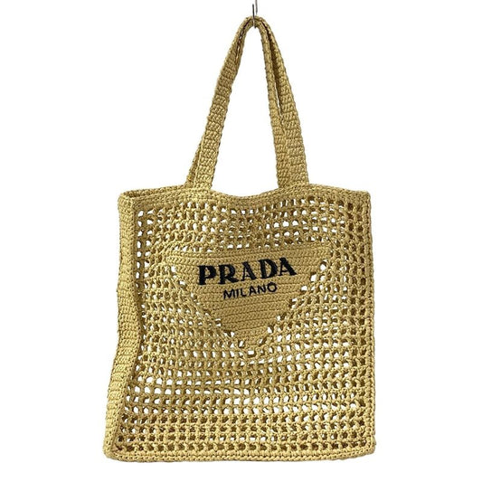 Prada Crochet Tote Bag 1bg393 Natural (beige) Raffia Style / Leta Ring Logo