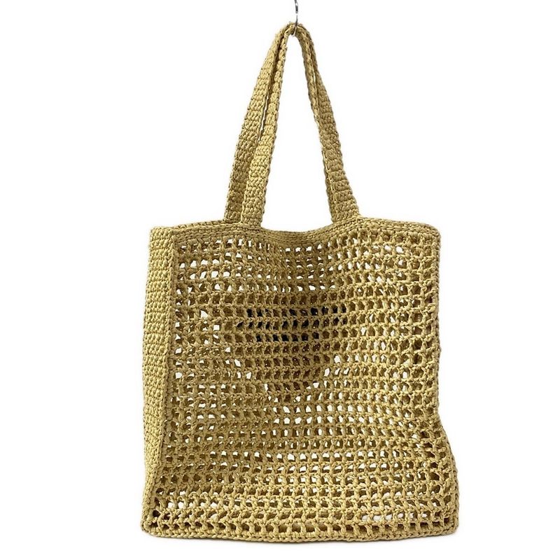 Prada Crochet Tote Bag 1bg393 Natural (beige) Raffia Style / Leta Ring Logo