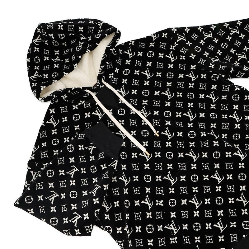 Louis Vuitton Hoodie Monogram Velour Cotton XL Black Black White