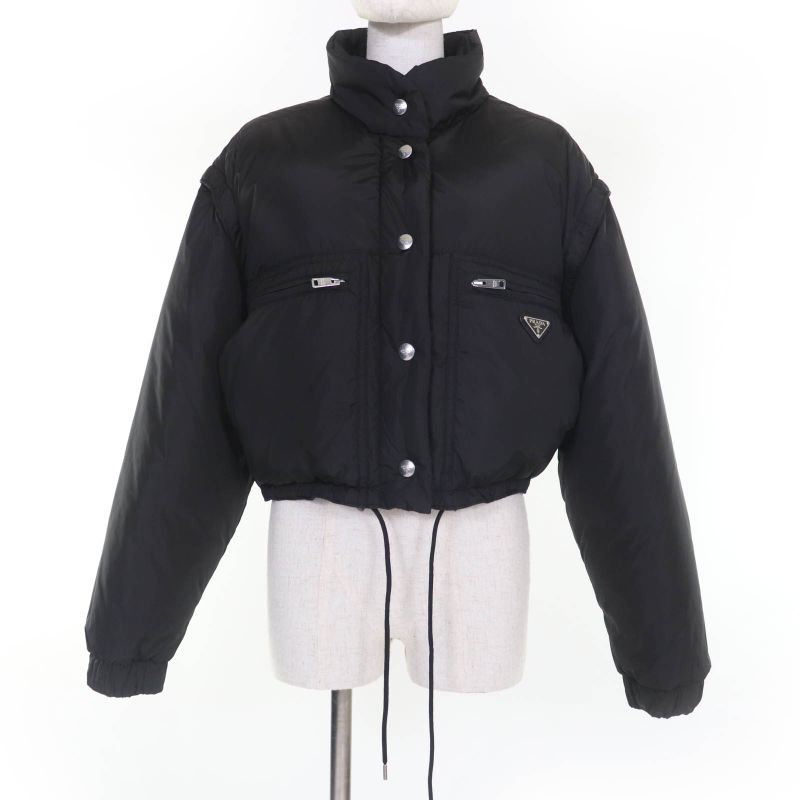 Prada 23AW 29y132re-nylon Triangle Logo Cropped 2WAY Down Jacket Black 40