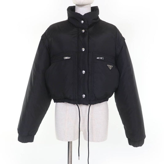 Prada 23AW 29y132re-nylon Triangle Logo Cropped 2WAY Down Jacket Black 40