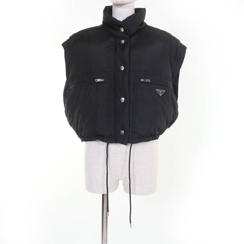 Prada 23AW 29y132re-nylon Triangle Logo Cropped 2WAY Down Jacket Black 40