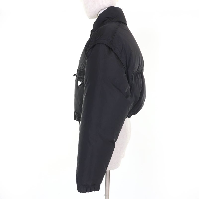 Prada 23AW 29y132re-nylon Triangle Logo Cropped 2WAY Down Jacket Black 40