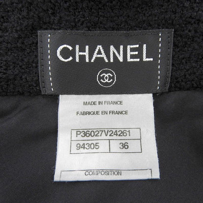 CHANEL P36027 Lined With 100% Silk Coco Mark Buttons Single Color Tweed Skirt