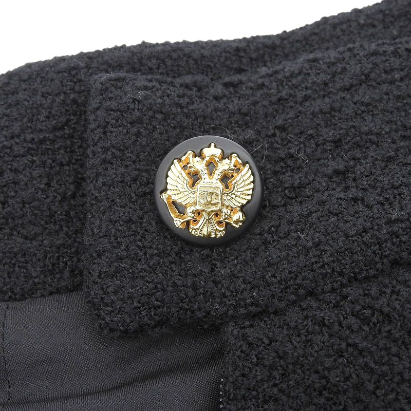 CHANEL P36027 Lined With 100% Silk Coco Mark Buttons Single Color Tweed Skirt