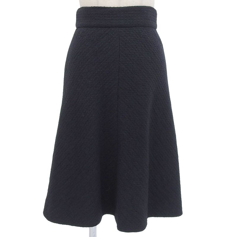 CHANEL P36027 Lined With 100% Silk Coco Mark Buttons Single Color Tweed Skirt