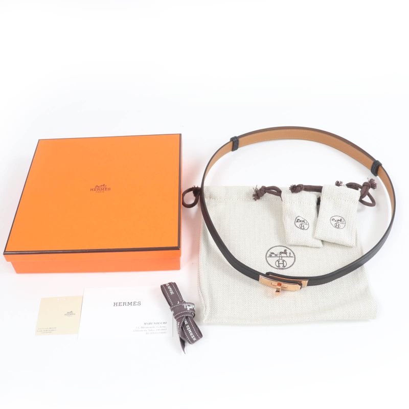 Hermes Kelly 18 Vaux Epson Pink Gold Hardware Kelly Buckle Belt Black Engraved