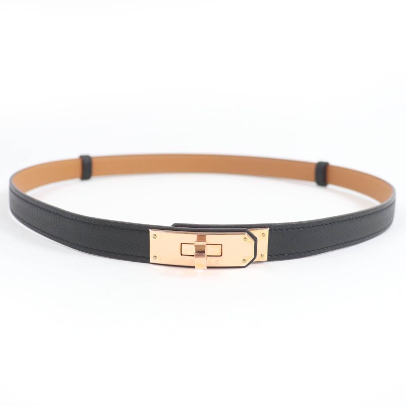 Hermes Kelly 18 Vaux Epson Pink Gold Hardware Kelly Buckle Belt Black Engraved