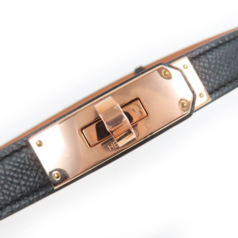 Hermes Kelly 18 Vaux Epson Pink Gold Hardware Kelly Buckle Belt Black Engraved