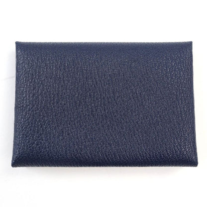 Hermes Calvi Duo Chevre Blue Nuit Silver Hardware Coin Case W Engraved With Box