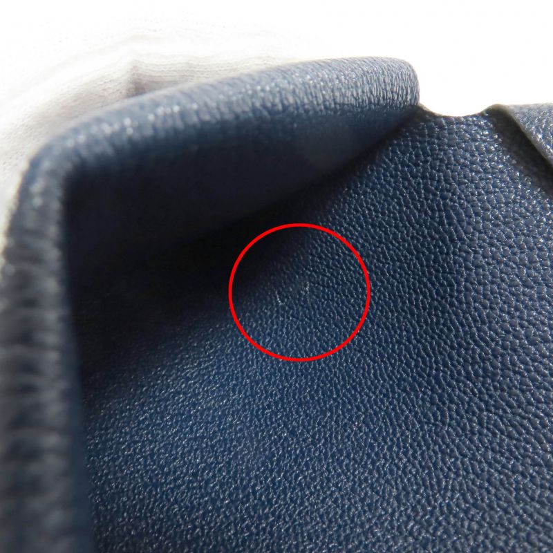 Hermes Calvi Duo Chevre Blue Nuit Silver Hardware Coin Case W Engraved With Box