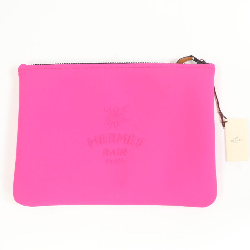 Hermes Neobain Trousse Flat MM Black Hardware Cheetah Cat ZIP Pouch Pink With