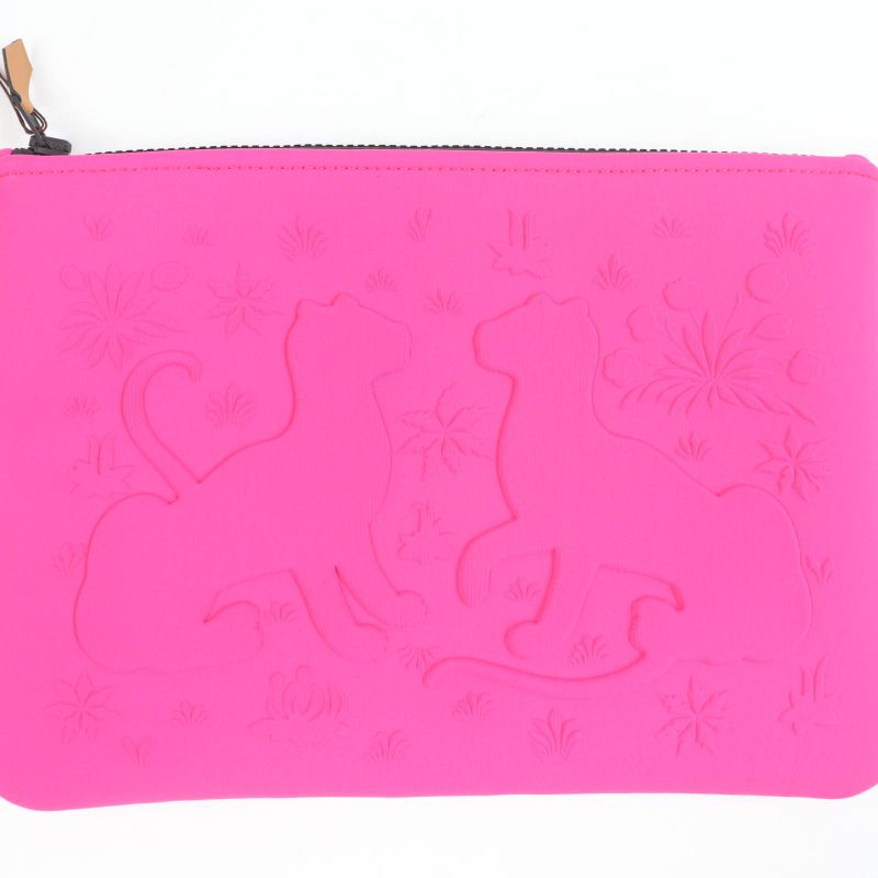 Hermes Neobain Trousse Flat MM Black Hardware Cheetah Cat ZIP Pouch Pink With