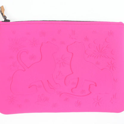 Hermes Neobain Trousse Flat MM Black Hardware Cheetah Cat ZIP Pouch Pink With