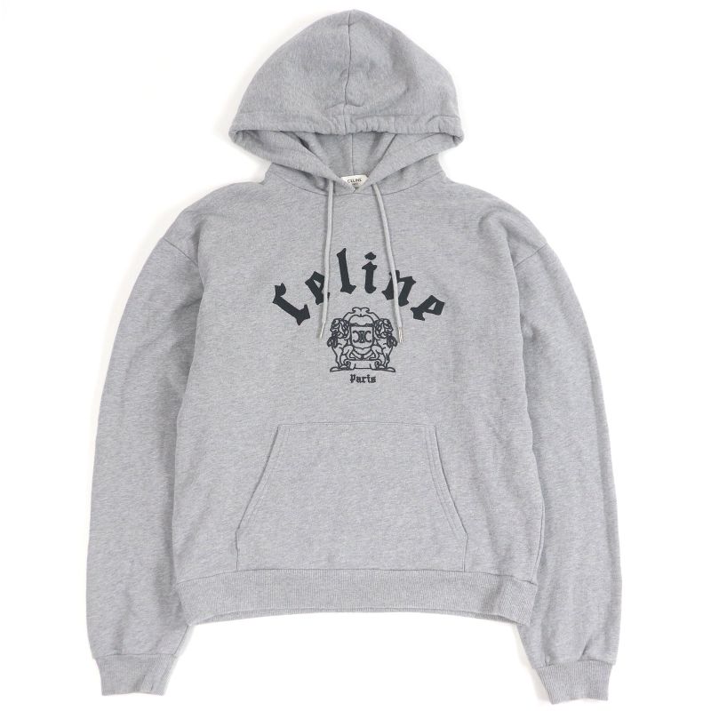 Celine Ry08m670q Eddie Period Logo Embroidery Pullover Hoodie Grey XS Made In